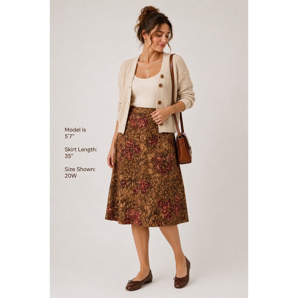 Plus 20W Brown Florals Midi Skirt Dark Academia Laura Scott Fall Cottage